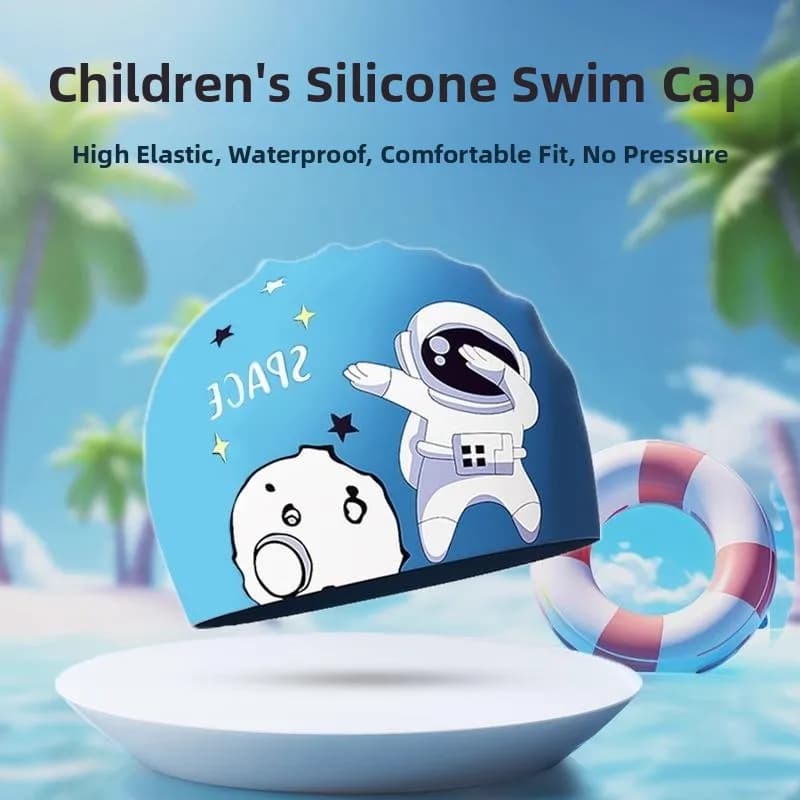 Kids swimming cap waterproof anti-strap silicone, nice unisex protective cap for kids and girls, for fitness and sports