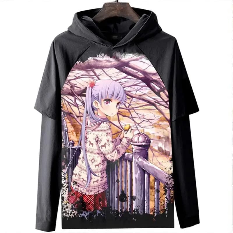 Maglietta a maniche lunghe NewGame, casual, con stampa digitale, comoda, traspirante, abbigliamento uomo per tutti i giorni, non sbiadisce, con motivi anime e cartoni animati.