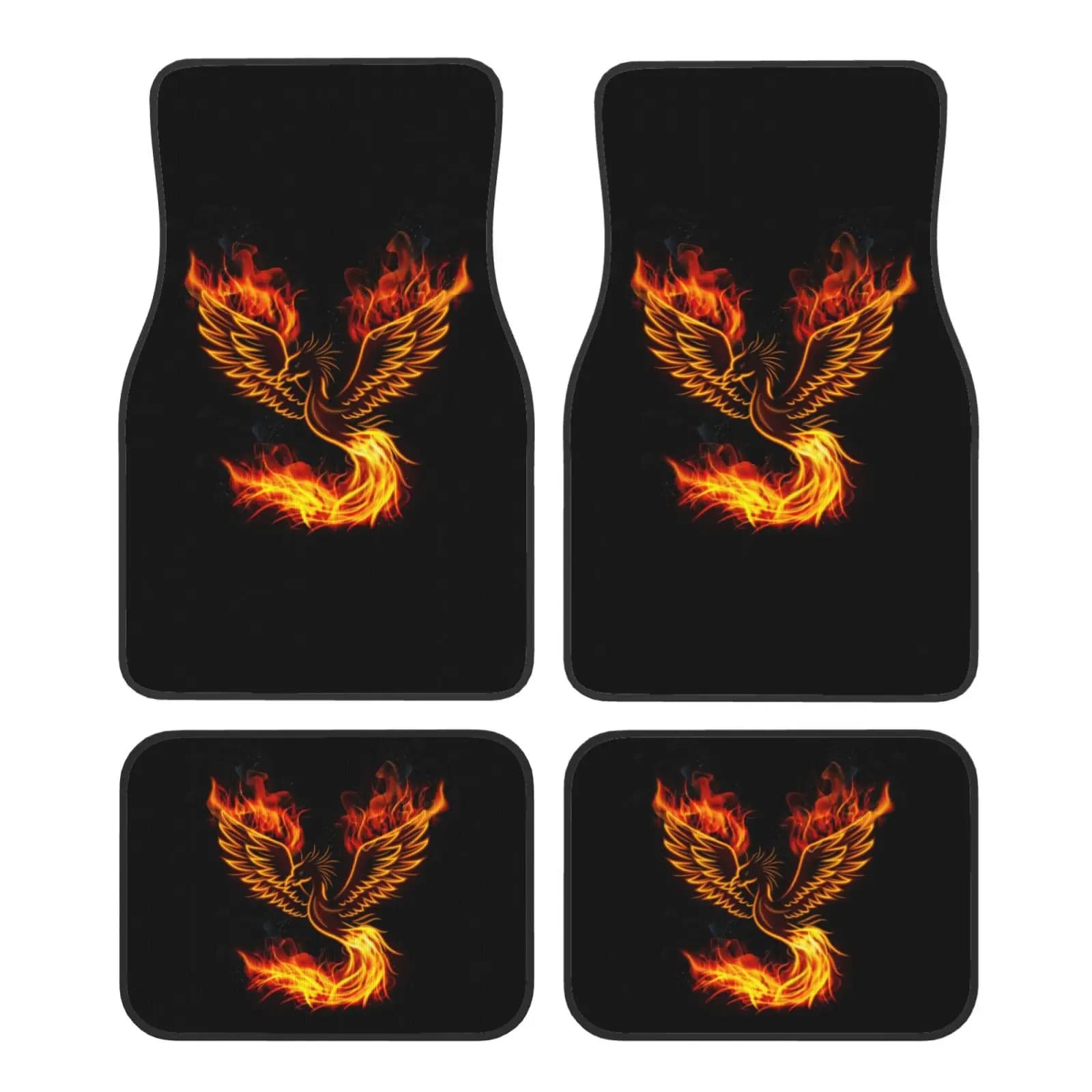 Tappetini per auto con stampa Flame Bird Fire Phoenix Tappeti antiscivolo Tappetini per auto anteriori posteriori Set di 4 pezzi Accessori per auto Decor