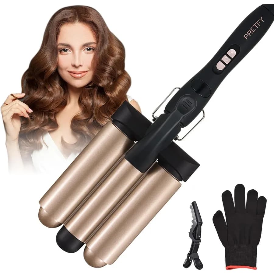 3 barrel curling iron stick 1.25 inch ceramic tile Triple barrels Adjustable portable folding hair iron at temperature to be