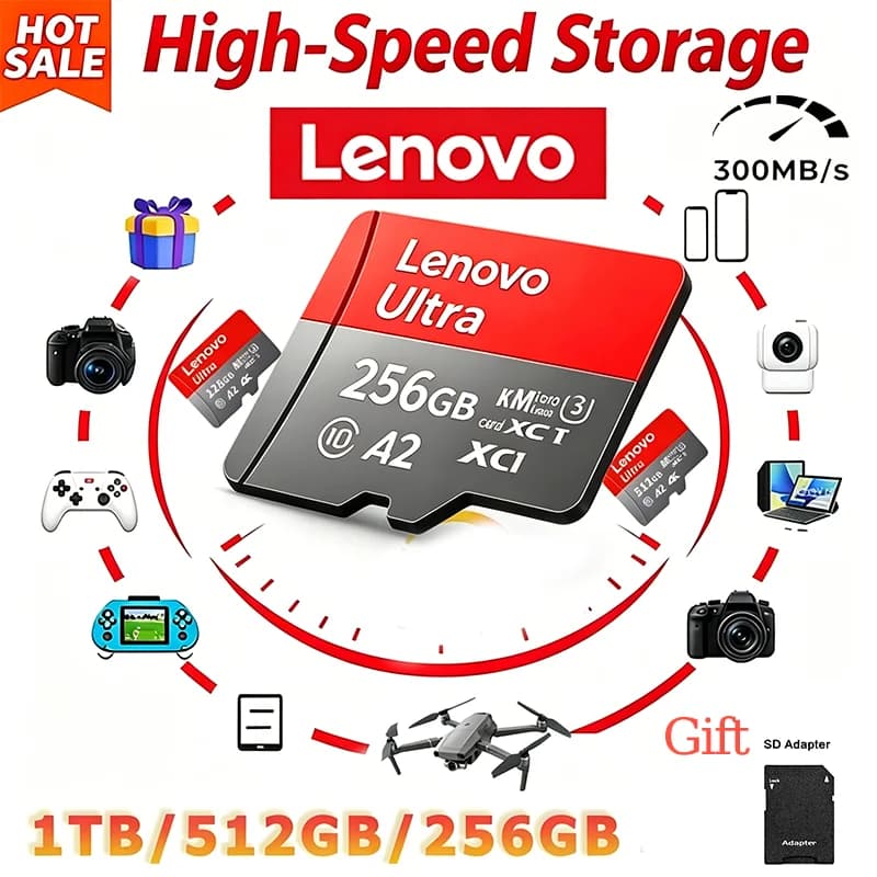 Lenovo NEW Micro SD Card 1TB High Speed TF Flash Card Memory Card 128GB 256GB 512GB U3 V60 8K Full HD For GoPro Action Camera