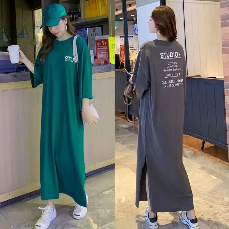 【Nuovo stile】Abbigliamento estivo Fat mm, nuovo stile, gonna a T-shirt a maniche lunghe o corte, vestito ampio sopra il ginocchio con stampa di lettere, 200 kg