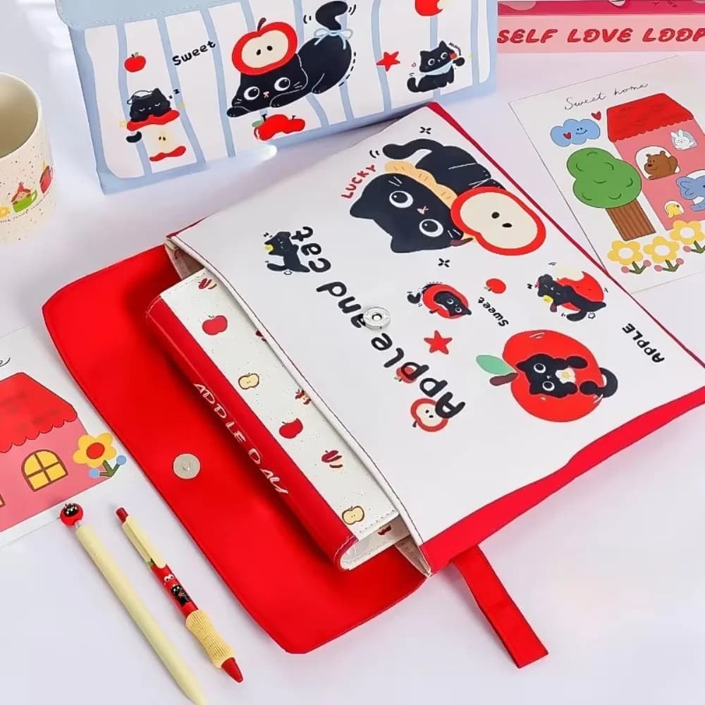 Multi-functional Cute Cat File Folder Large Capacity Dustproof Handheld Document Organizer Thickened Portable