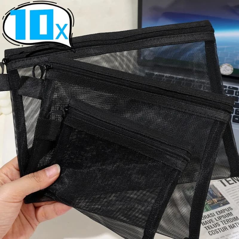 10/1PCS Borsa portaoggetti portatile con cerniera in rete Borsa tote per trucco nera Borsa da viaggio per lavaggio cosmetico da viaggio all'aperto Organizzazione domestica