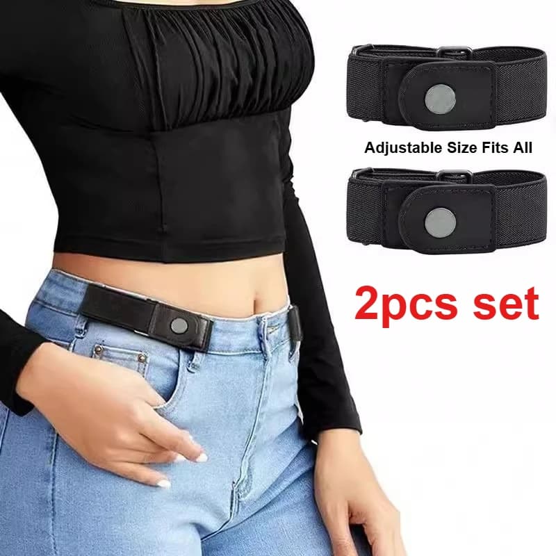 Set of 2 Belts Elastic Buckle-Free Belts for Men and Women, Unisex Elastic Belt for Pants and Jeans, Adjustable Belt without Buckle