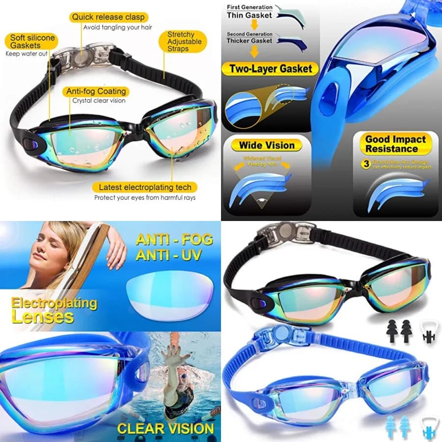 Occhialini da Nuoto, Confezione da 2 Occhialini per Adulti, Uomini, Donne, Giovani e Bambini