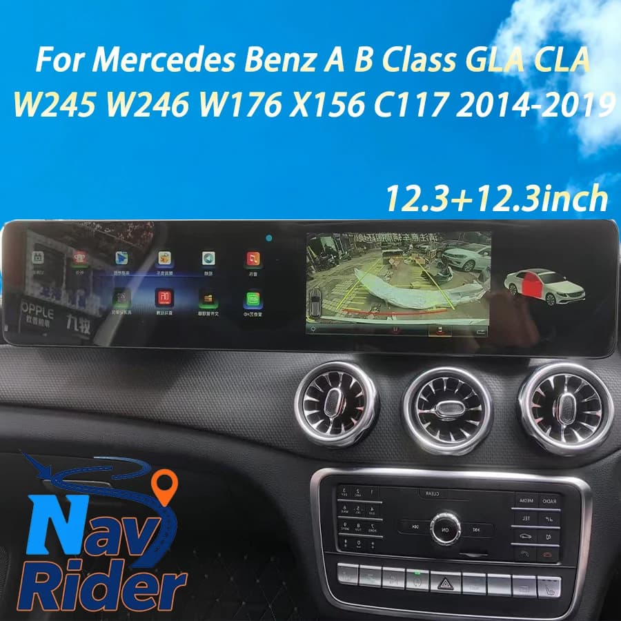 RHD Dual Screen Android Multimedia Player For Mercedes Benz A B Class GLA CLA W245 W246 W176 X156 C117 2014-2019 Car GPS Carplay