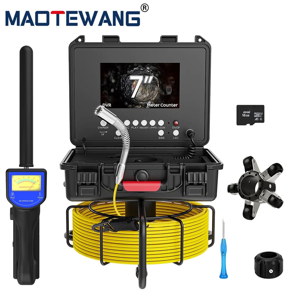Sewer Pipe Inspection Camera 7" IPS 1080P Screen and Self-Leveling 512HZ Locator Video+Audio Recording +Meter Counter