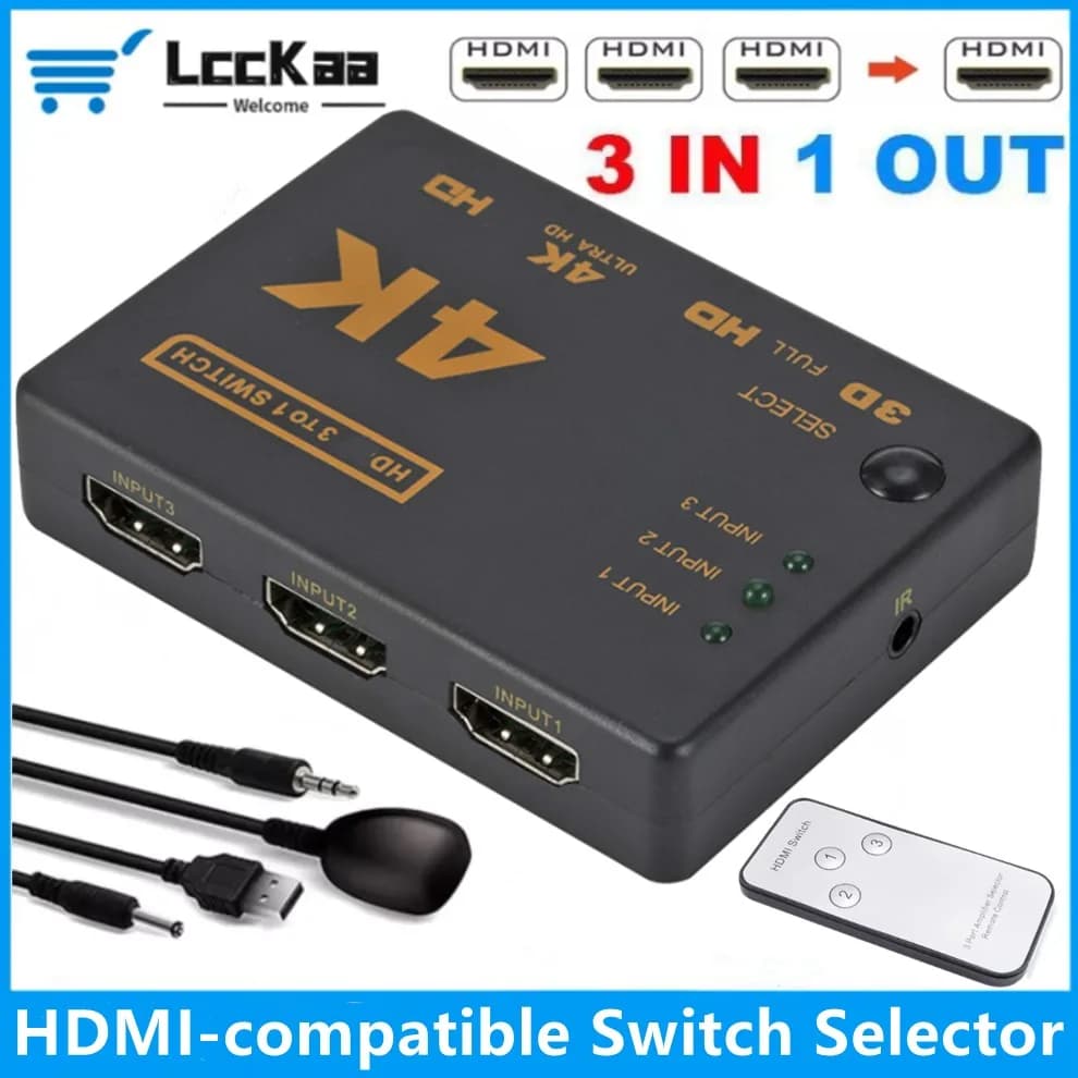 Splitter switch compatible HDMI 4K with IR remote control 3 inputs 1 output Mini hub switcher 3 ports VIdeo for DVD HDTV Xbox PS4