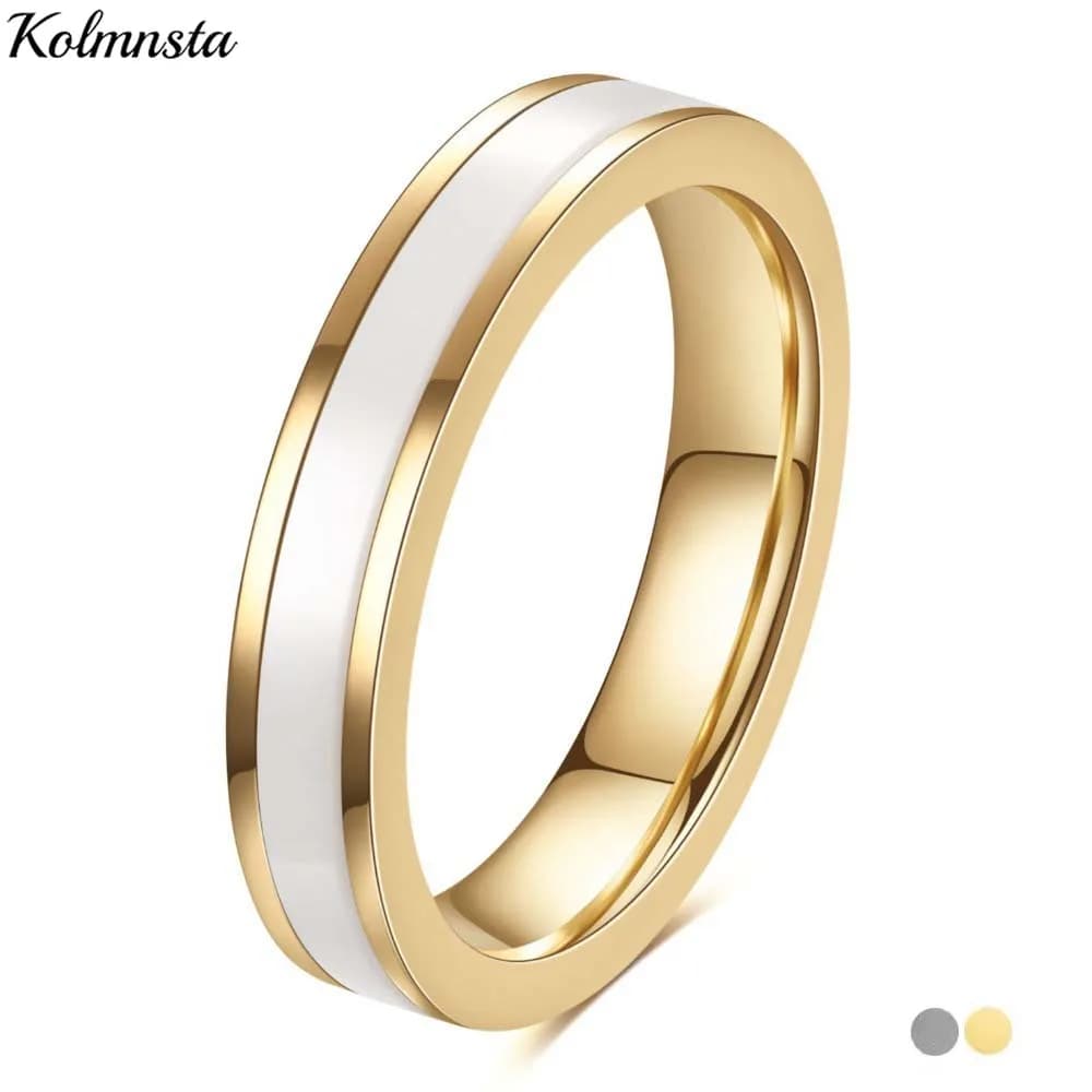 Kolmnsta Anelli in ceramica in acciaio al titanio da 4 mm per donna Uomo Anello per coppia di fidanzamento con fede nuziale color argento oro con scanalatura singola