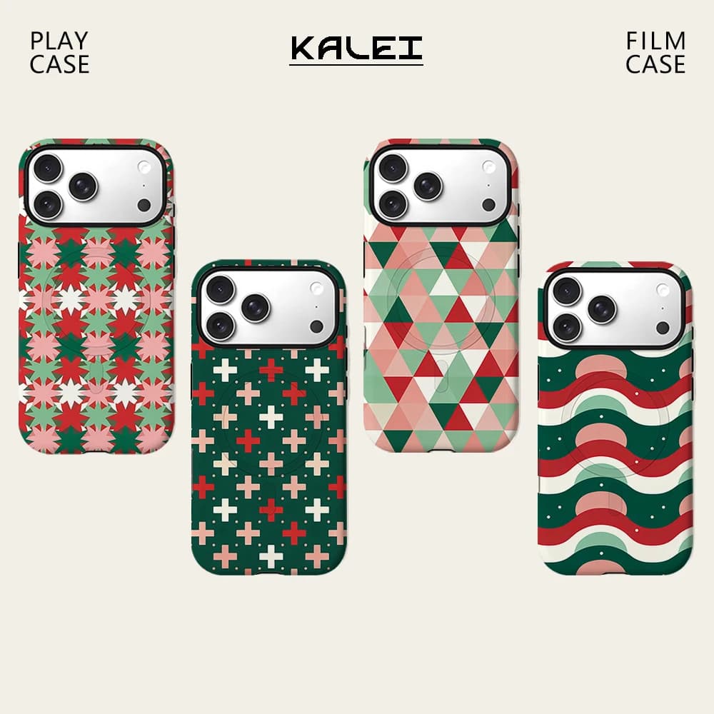 Red Green Minimal Geometric Phone Case For Magnetic for iPhone 17 16 15 14 13 12 Pro Max Plus Double-layer Anti-Drop Back Cover