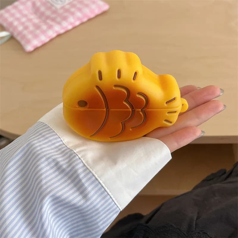 Per AirPods 4 3 2 1 Pro Pro2 Custodia per auricolari 3D Taiyaki Cartoon Custodia protettiva in silicone per cuffie con copertura pendente