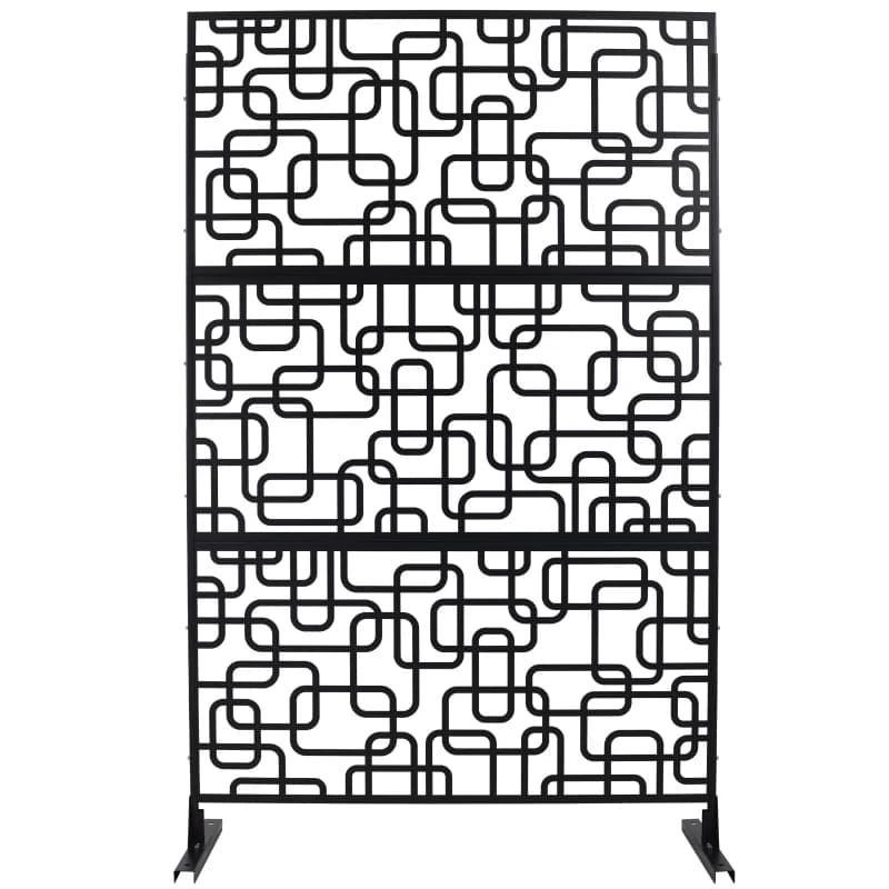 Outdoor & Indoor Privacy Screen Metal Privacy Screen 76" H×48" W, Freestanding Decorative Privacy Screen for Deck Balcony Patio, Privacy Fence Panels for Outside Lawn Garden PS114 BLACK