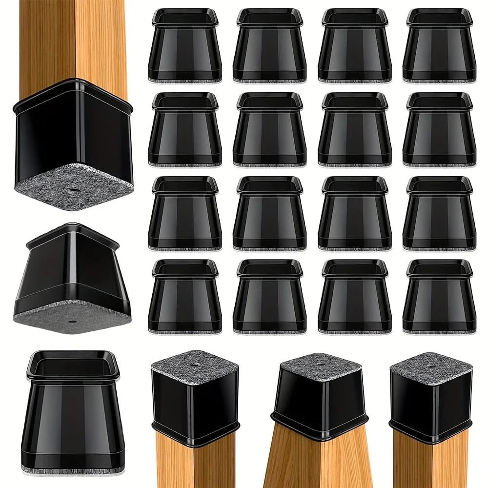 16 Pcs Chair Leg Floor Protectors Square, Silicone Felt Furniture Leg Pads Caps Covers for Hardwood Floors