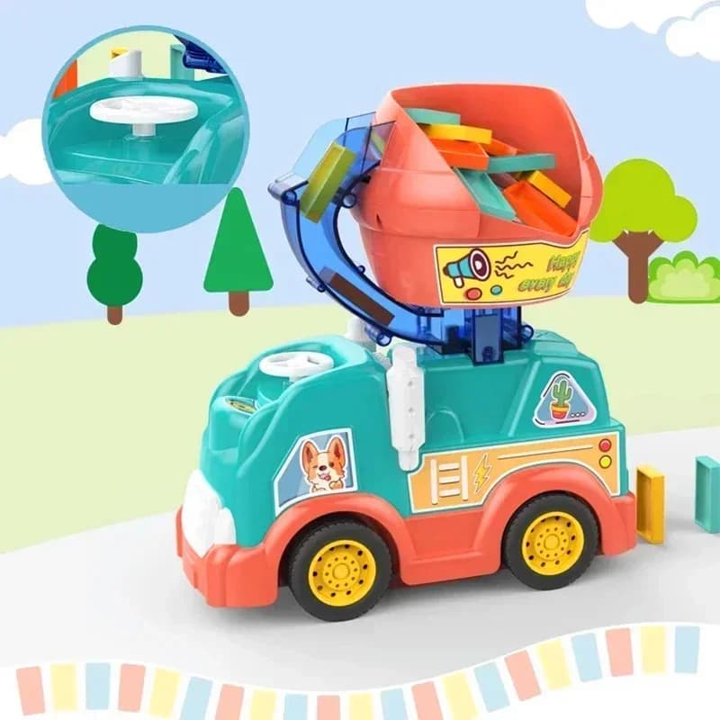Early Education Children DIY Creative Toys Electric Domino Project Mixer Truck Automatic Licensing Toys with 102 Dominos for Kid
