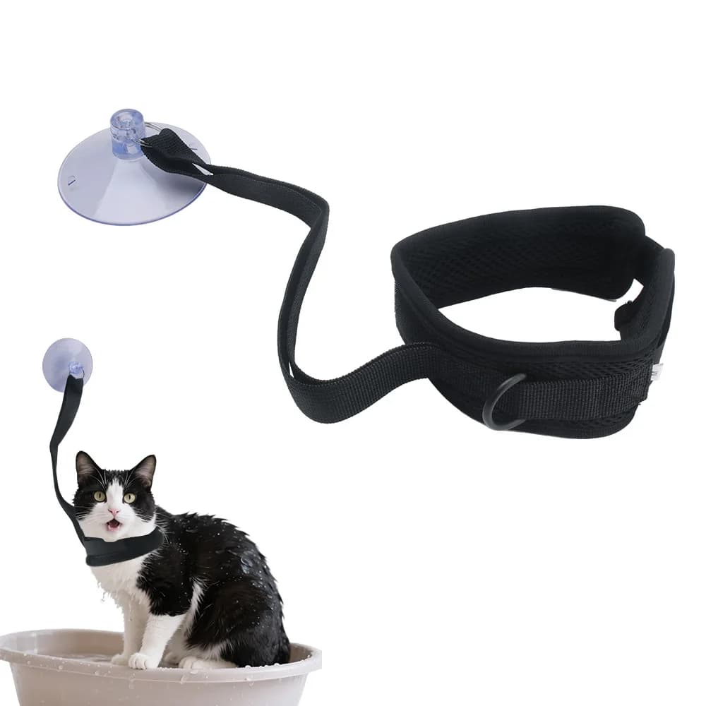 Supporto per toelettatura gatti con ventosa fissa, collare regolabile per doccia e toelettatura animali, imbracatura di contenimento per gattini, accessori per la cura degli animali