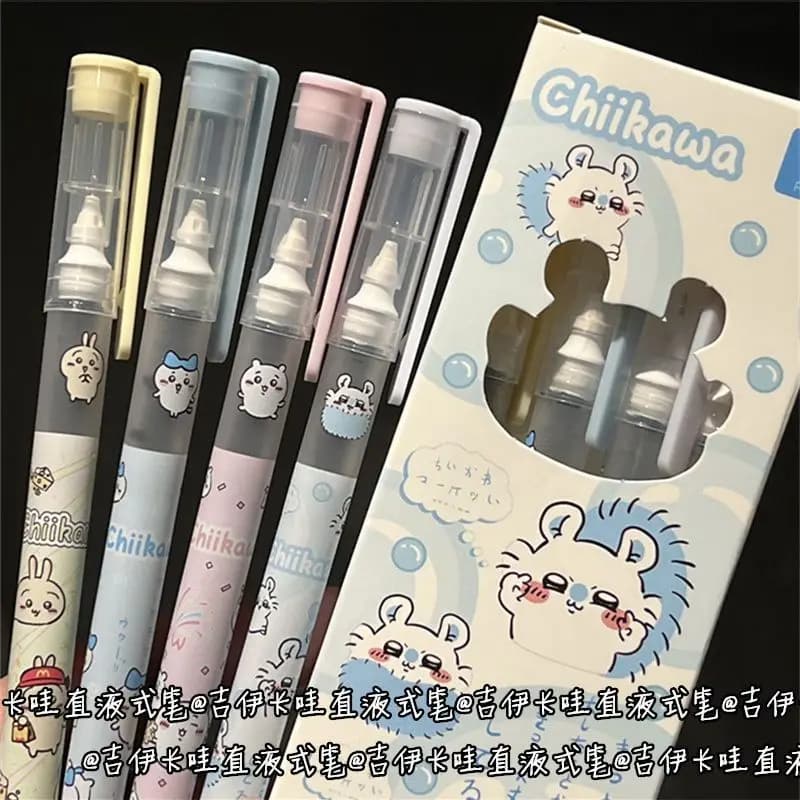 Set di 4 Penne Gel Chiikawas 0.5mm, Asciugatura Rapida, Scrittura Fluida, Penne Neutre con Disegni Cartoon Carini per Studenti e Cancelleria Scolastica