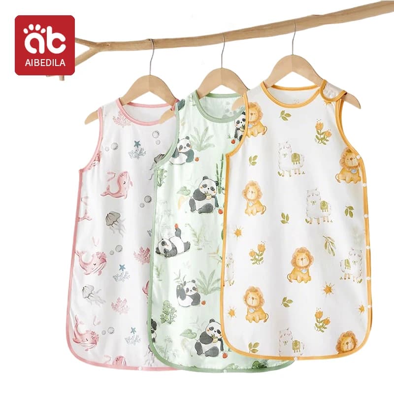 AIBEDILA Sacco Nanna Estivo Senza Maniche per Neonati 0-4 anni, Body Printed in Pure Cotton Breathable for Kids and Girls