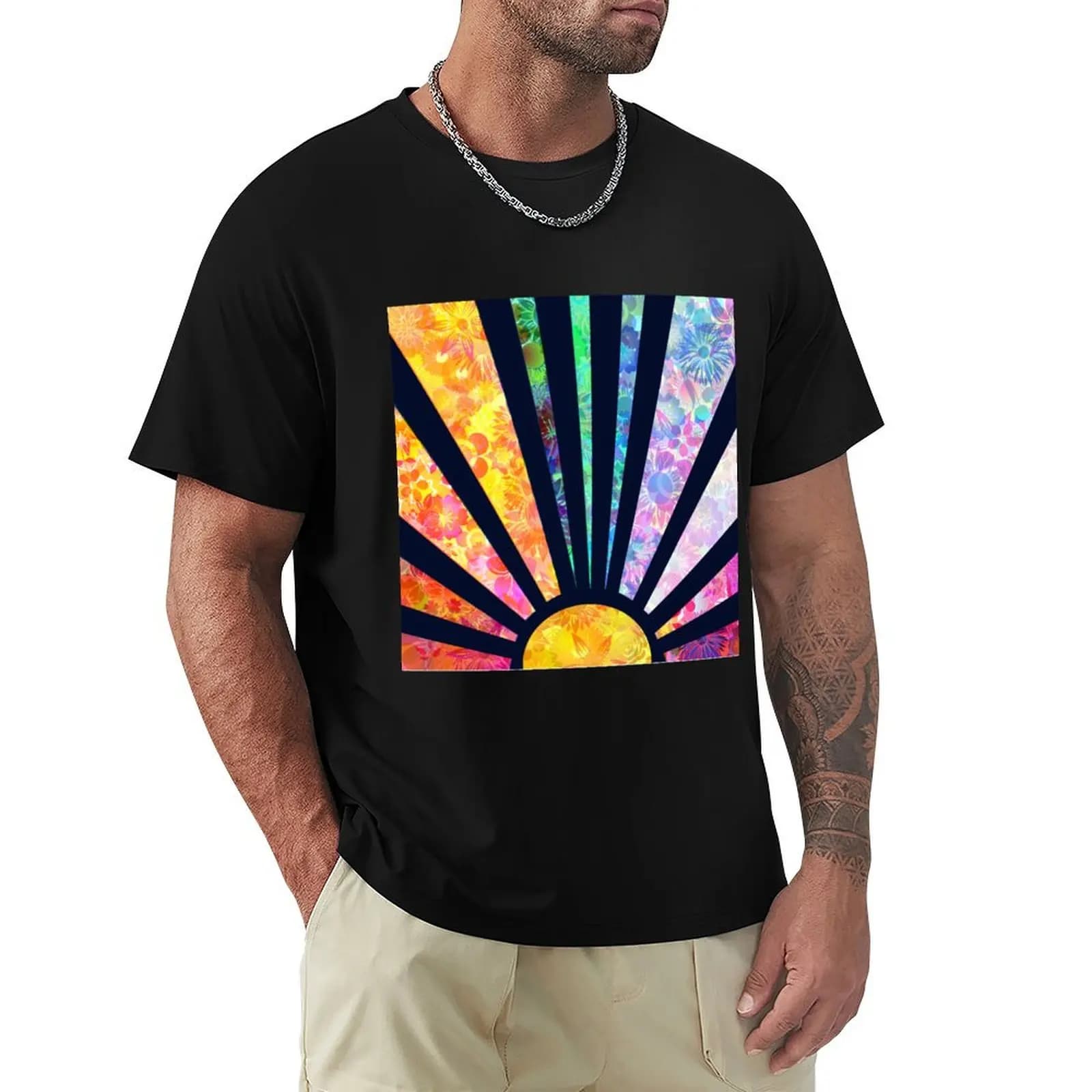 Boho Vintage Rainbow Sunshine Glowing Floral T-Shirt Sport Basic Moisture Wicking Tee
