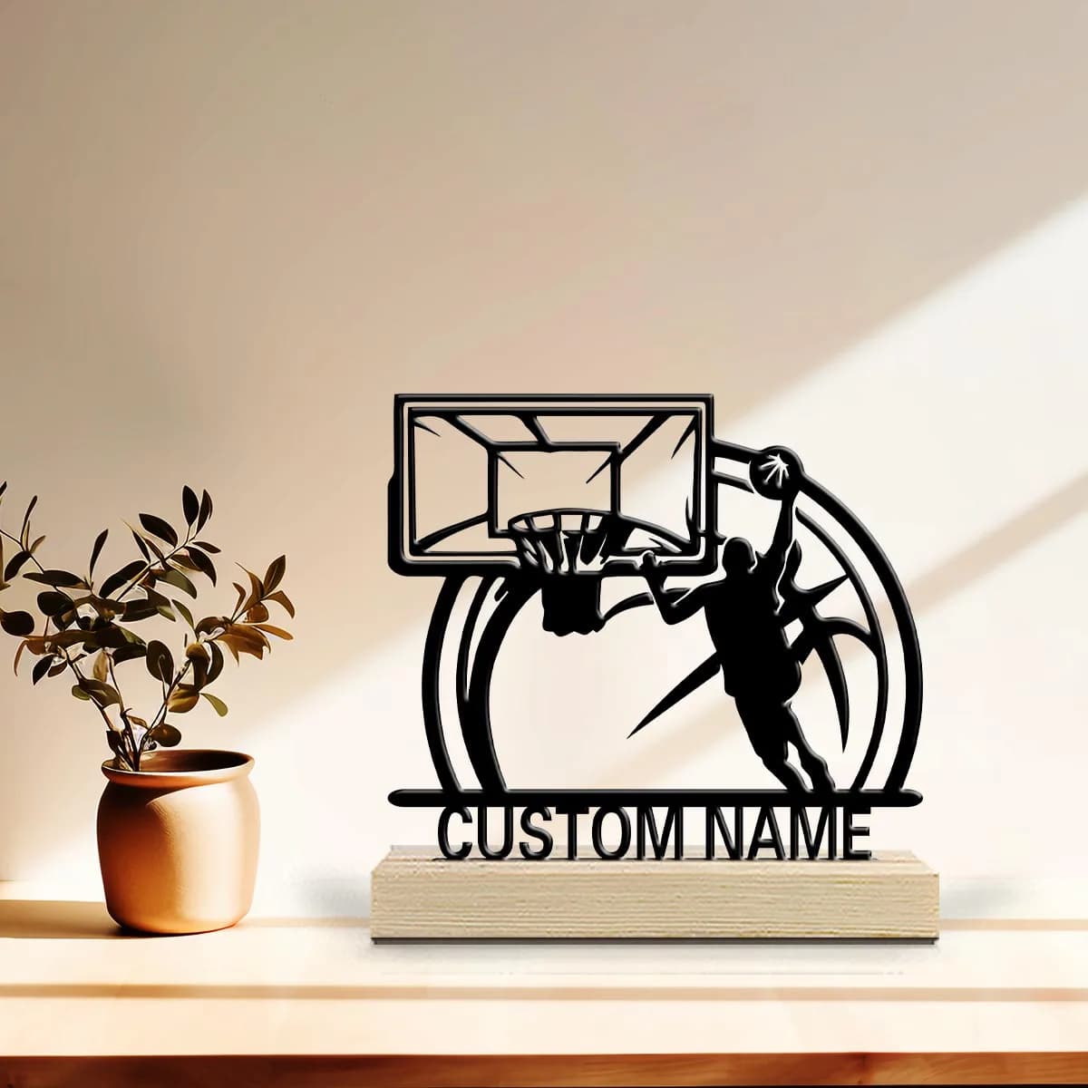 1pc Desktop Metal Ornaments Custom Name With Wooden Base Home or Office Decorations