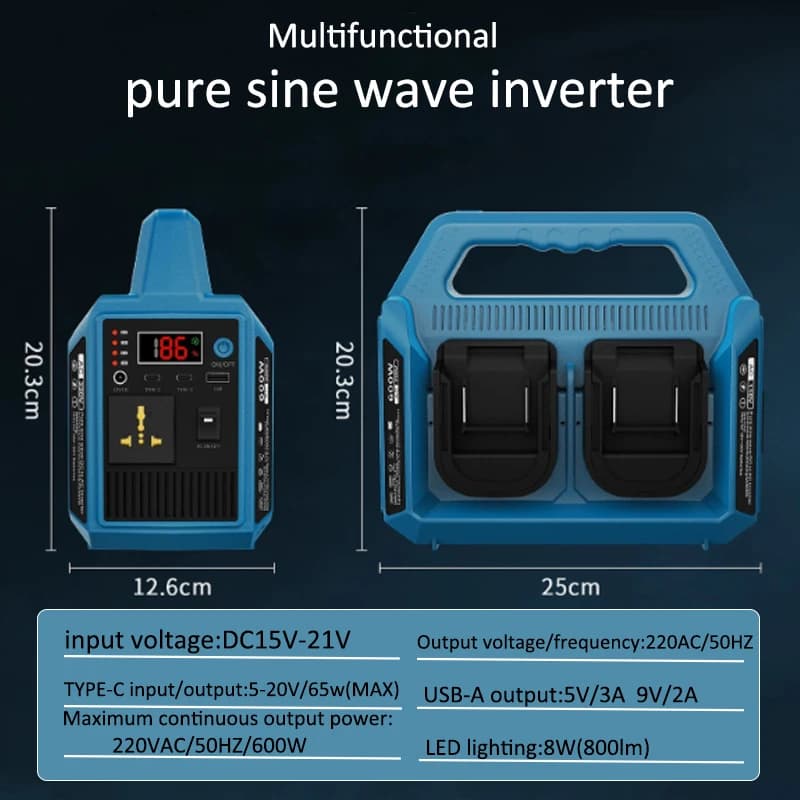 600W Lithium Battery Inverter USB Power Bank Adapter for Makita/Dewalt/Milwaukee/bosch/Einhell/WORX18V 20V For Outdoor Work