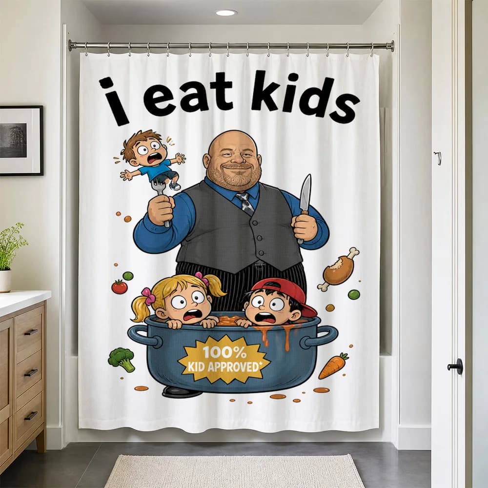 Funny I Eat Kids Shower Curtain Novelty Waterproof Bathroom Shower Liner Pop Culture Art Decor Cute Humorous Design for Kids