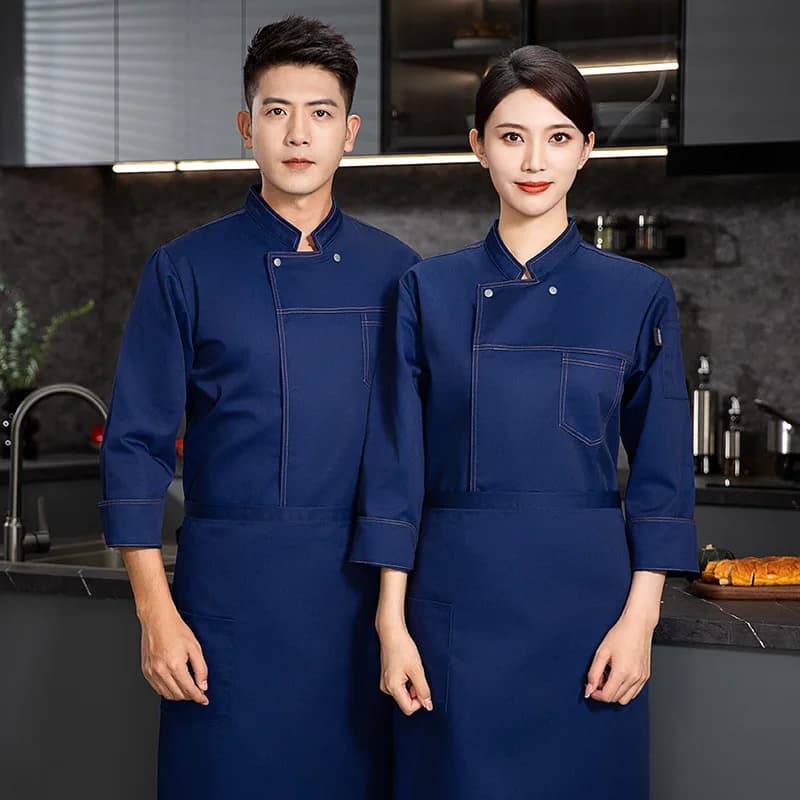 New Hotel Chef Uniform Long Sleeve Set for Men Kitchen Hot Pot Restaurant Catering Chef Workwear Short Sleeve for Women Bakery S