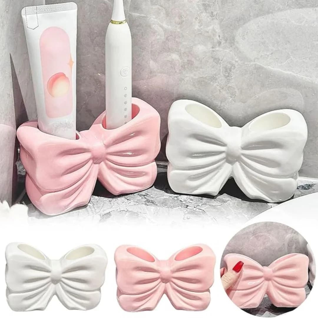 Porta spazzolino con fiocco carino, decorazione personalizzata con fiocco, porta spazzolino a forma di fiocco, accessori da appoggio del bagno