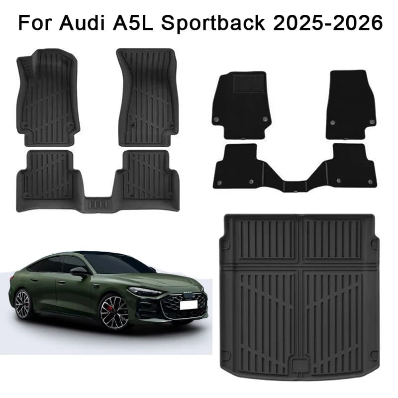 for Audi A5L Sportback 2025 2026 TPE Car Floor Mats Trunk Mat Cargo Liner Trunk Liner Waterproof All Weather Floor Mats LHD