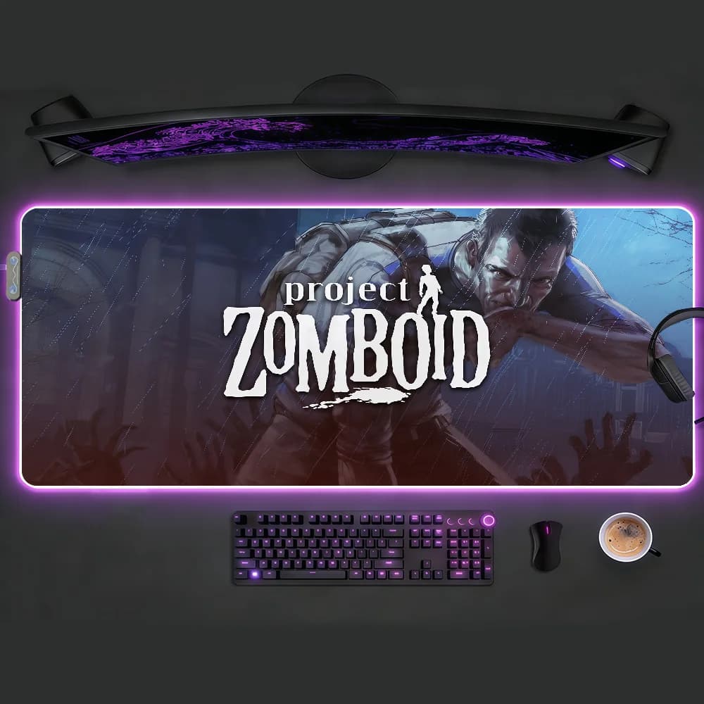Tappetino per mouse P-Project Z-Zomboid RGB LED, tappetino da scrivania antiscivolo in gomma, accessori da gioco, tappetino grande XXL per tastiera da ufficio e computer