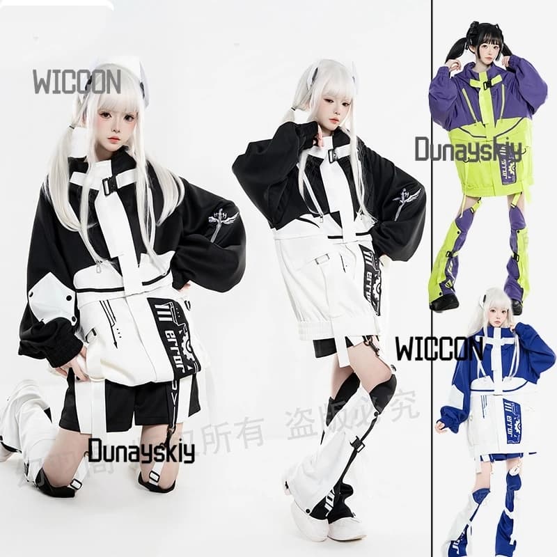 Funzionale elettronico Cyberpunk giapponese donne ragazze costumi cosplay cappotto fresco Jirai Kei gotico festa quotidiana di Halloween
