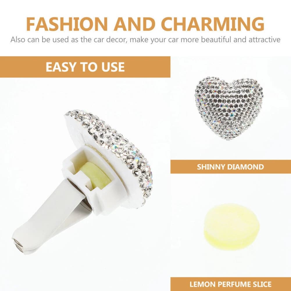 Car Deodorant Clip With Sparkling Heart With Rhinestones For Decorative Perfume Clip For Car Bush For Fresh Perfume And Car Interior Style