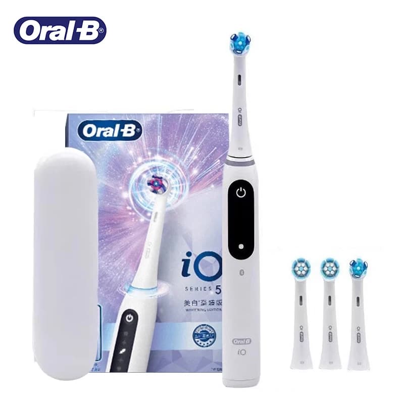Oral-B iO5 Smart Electric Toothbrush 5 Modes APP Guidance Pressure Indicator Timer with Travel Case 1 Handle 4 Brush Heasd