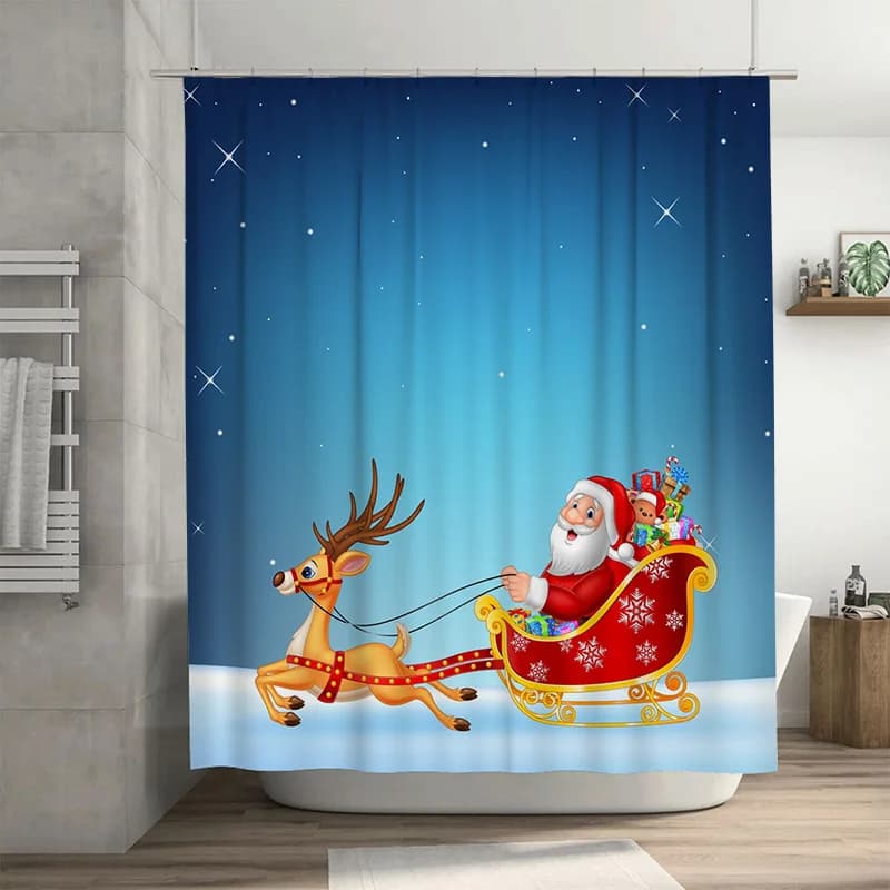 TU Babbo Natale Tenda da doccia natalizia Vacanza festiva Renna Slitta A tema invernale Decorazioni per il bagno Regalo di buon Natale Vacanza Spi