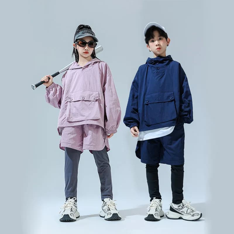 Abbigliamento Hip Hop per bambini Giacca pullover con cappuccio rosa blu navy Top Pantaloncini larghi casual per set di vestiti per costumi di danza jazz per ragazza ragazzo