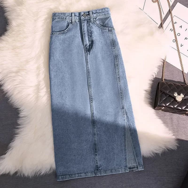 Women's aged jeans skirts with wrapping buttocks Waist High Lavata Solido Ankle Length Hinge Pockets with Fly Casual