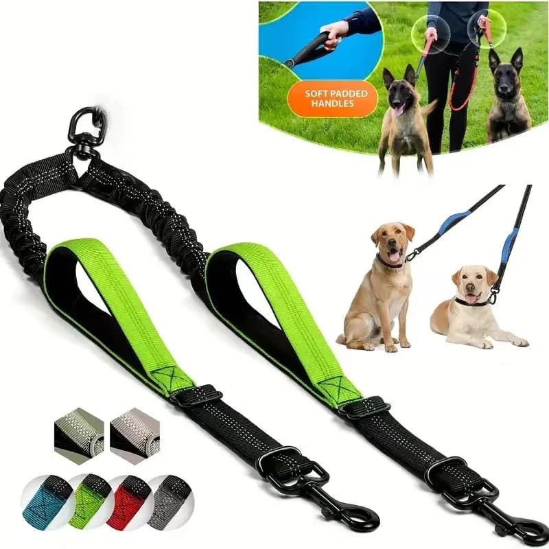 Guinzaglio doppio per cani per 2 cani Guinzaglio doppio elastico per razze medie e grandi con manici imbottiti e accessori per cani senza grovigli
