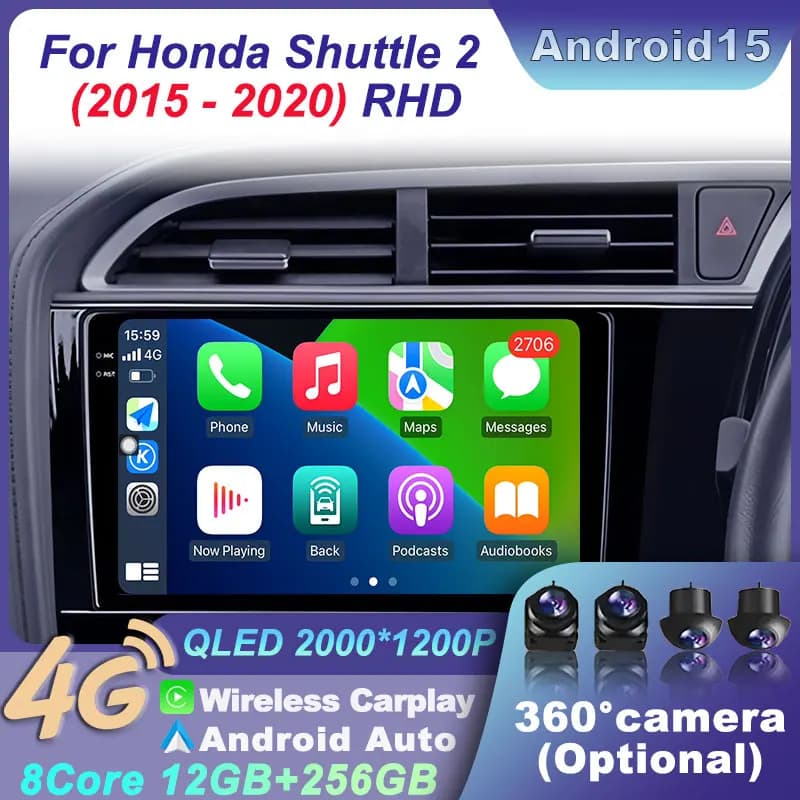 Per Honda Shuttle 2 2015-2020 RHD Autoradio WIFI Navigazione Wireless Android 15 Multimedia Touch Screen Stereo Bluetooth Carplay