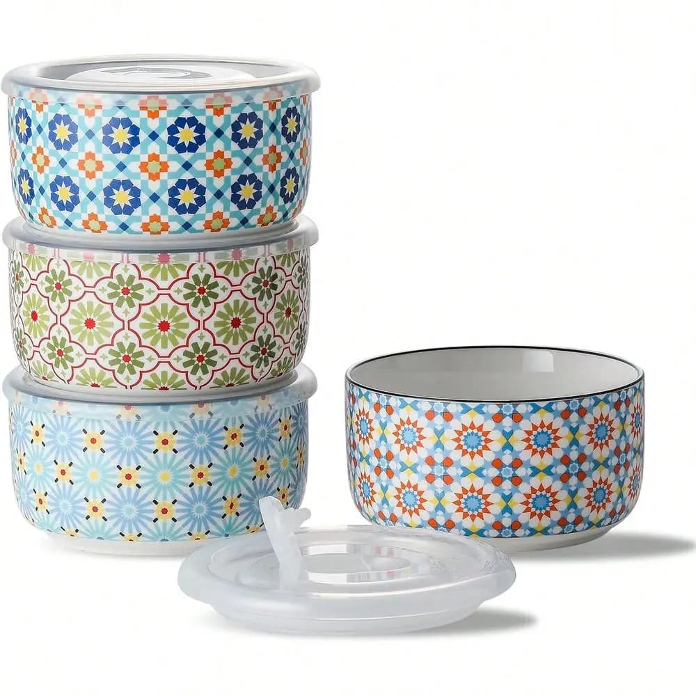 Set di ciotole con coperchio, contenitori per zuppa per microonde, per la preparazione dei pasti, cereali, insalata, picnic, campeggio, pranzo in ufficio, conservazione degli alimenti in cucina, 5 pollici