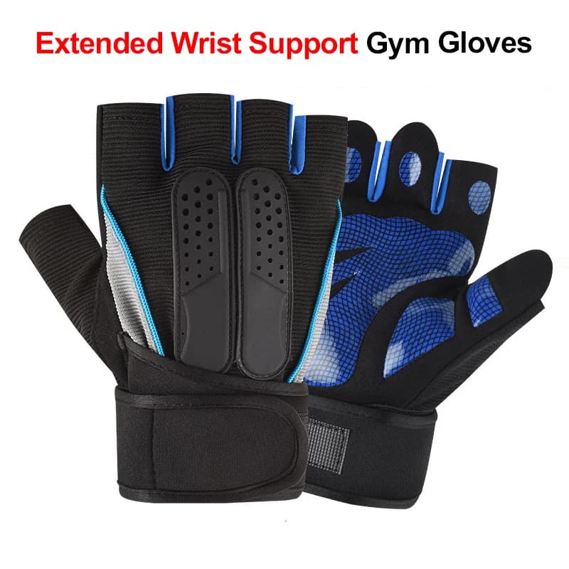 Weight Lifting Gloves Gym Workout Cycling Extended Wrist Support Fitness Gloves for Men Women Fingerless Breathable Anti Slip