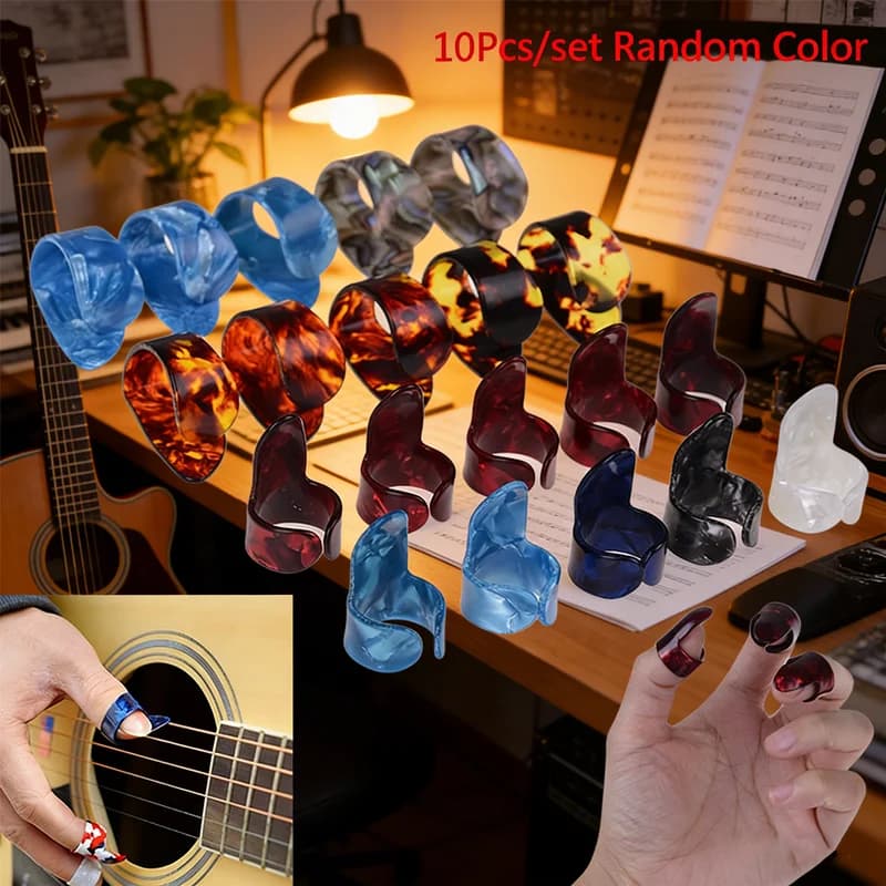 Plettri per chitarra 10 pezzi, plettri in acciaio inossidabile, plettri in celluloide, plettri per dita e pollice, accessori per chitarra, confezione assortita di plettri