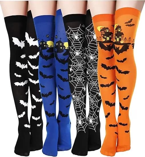 10 paia di calze lunghe alte alla coscia di Halloween sopra le calze al ginocchio, calze da festival cosplay, stile pipistrello di Halloween