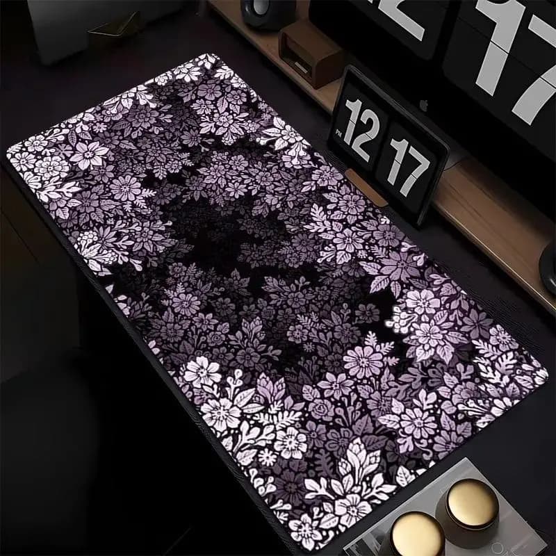 Tappetino da Scrivania Grande con Fiori di Ciliegio Giapponesi, Antiscivolo e Impermeabile, Nero e Viola, Tappetino per Mouse da Gaming Sakura