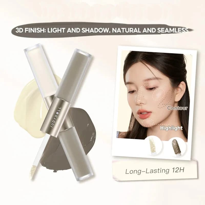 Judydoll Evidenziatore liquido a doppia testa e contorno Duo opaco naturale a lunga durata senza polvere per trucco con penna modellante per il naso per principianti