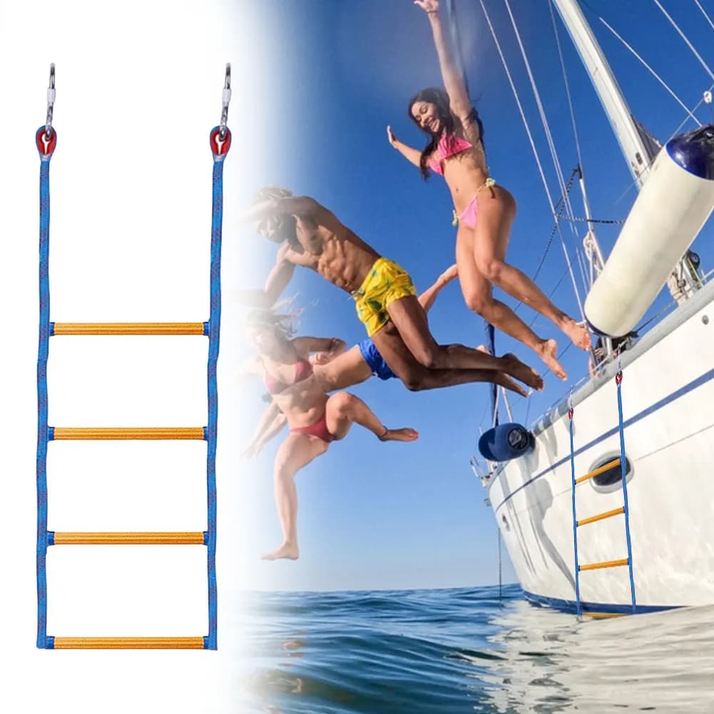 4 Step Boat Rope Ladder Folding Marine Rope Ladder Assist Boat Ladder for Inflatable Boat Kayak Motorboat Canoeing