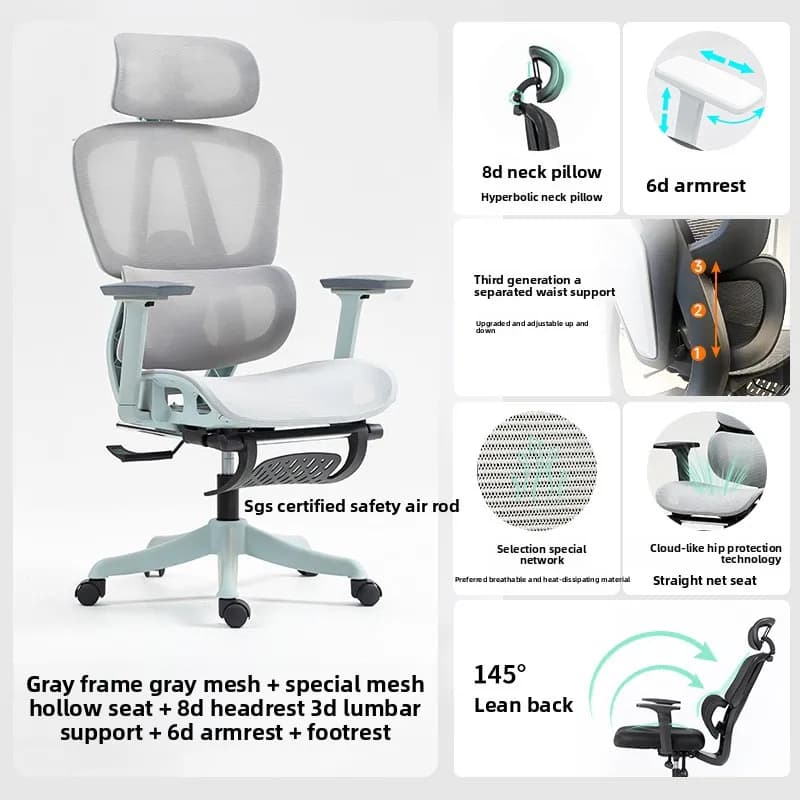 Sedia ergonomica minimalista Uranson, sedia da ufficio, sedia da studio, sedia da computer in rete, sedia da gaming, girevole, robusta e durevole