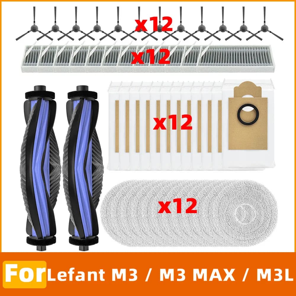 Compatibile per Lefant M3 / M3 MAX / M3L Parti per aspirapolvere Spazzola principale e laterale Filtro HEPA Panno per mocio Sacchetto della polvere Accessori di ricambio