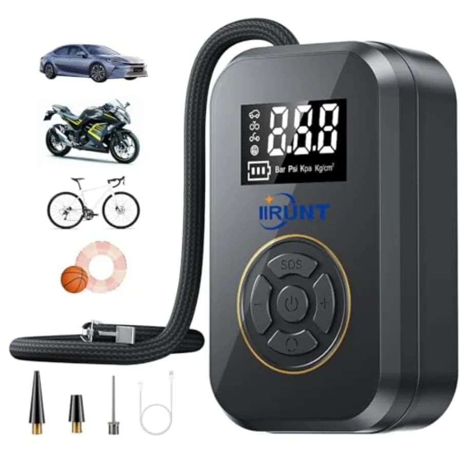 Compressore d'Aria Portatile, Pompa per Biciclette e Auto con Luce LED, 4000mA, 130 PSI, Gonfiatore Elettrico per Pneumatici con Manometro