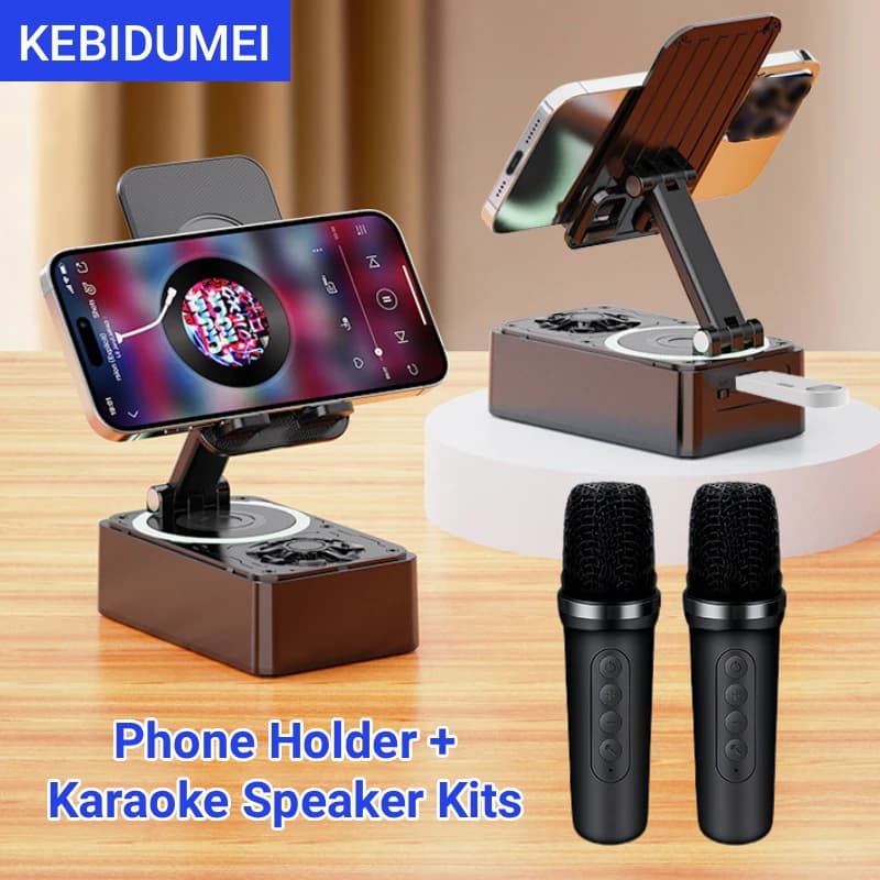 Altoparlante Bluetooth senza fili con microfono Supporto per telefono cellulare Supporto Lettore musicale portatile Macchina per karaoke Staffa per tablet pigro