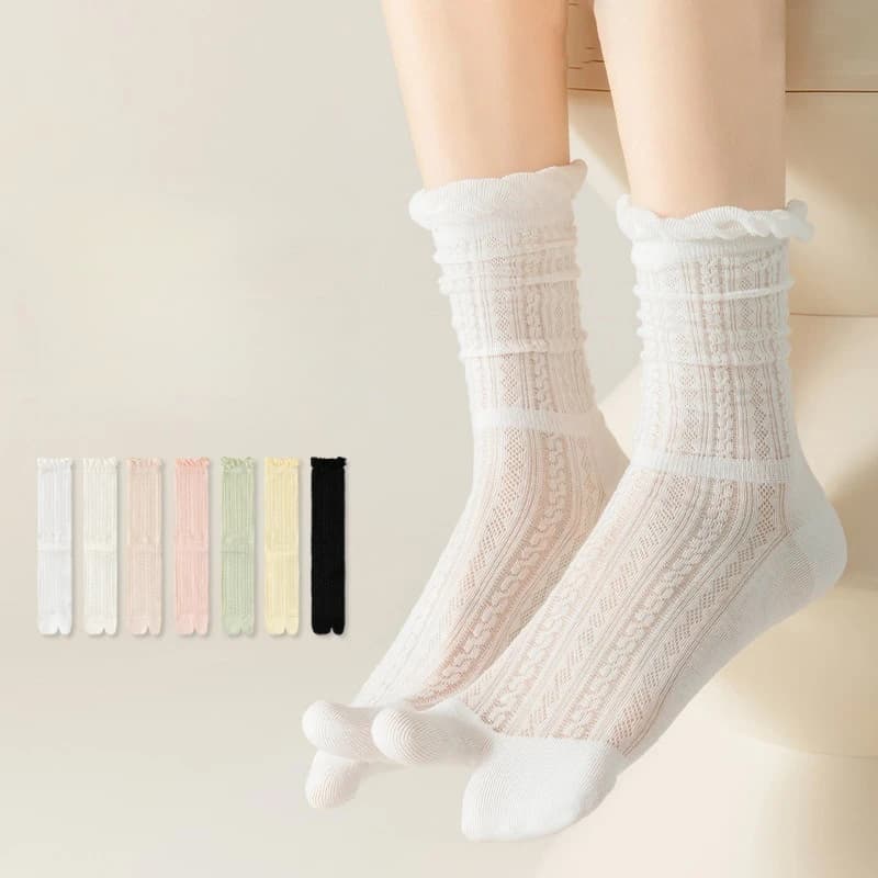 5 paia di calzini con punta divisa da donna in cotone estivo con rete disossata calzini di cotone bianco traspirante ragazza Tabi pizzo calzini a due dita